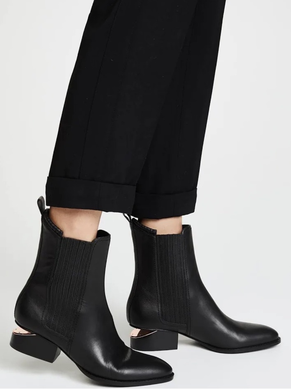 GUC Alexander Wang Anouck Chelsea Leather Boots with Rose Gold Cut Out Heel IT38
